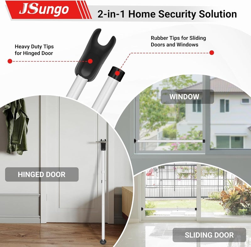 JSungo 2-in-1 Sliding Door Security Bar, Upgrade Door Stoppers Security, Heavy-Duty Door Jammer Door Stopper for Sliding Window, Adjustable Door Jammer for Home, Apartment, and Hotel, White, 1 Pack - Image 3