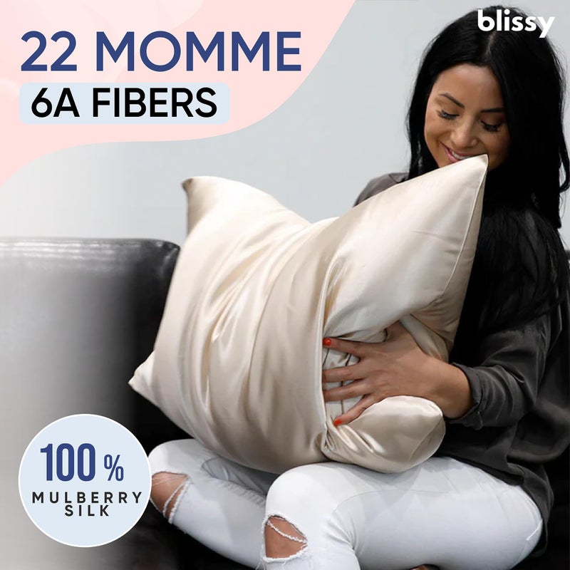 Blissy Silk Pillowcase - 100% Pure Mulberry Silk - 22 Momme 6A High-Grade Fibers - Silk Pillow Cover for Hair & Skin - Regular, Queen & King (Champagne, Standard) - Image 2