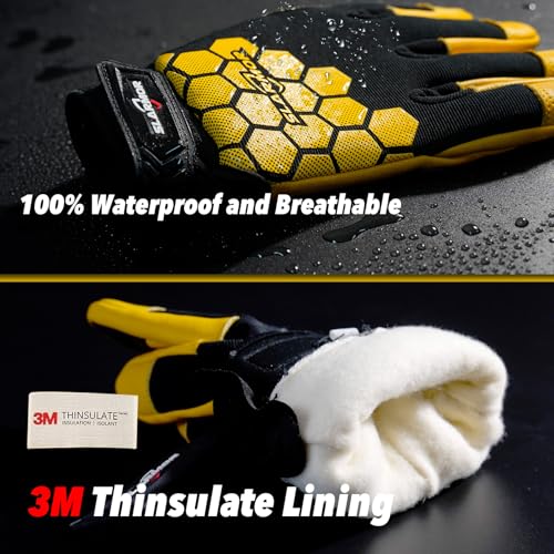 SLARMOR Winter Work Gloves for Men, Insulated, Waterproof, Puncture and Abrasion Resistant, Touch Screen with Warm Thinsulate Lining for Cold Weather, Yellow, Small - Image 3