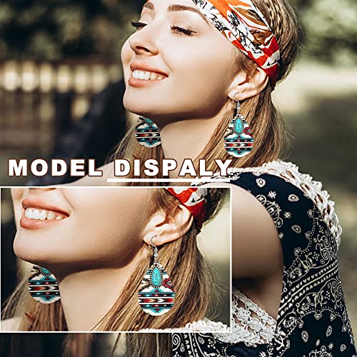 Florideco Western Bohemian Jewelry Set for Women - Turquoise Faux Leather Cuff Bracelet, Pendant Choker Necklace, Hoop Dangle Earrings, and Joint Knuckle Rings - Image 4