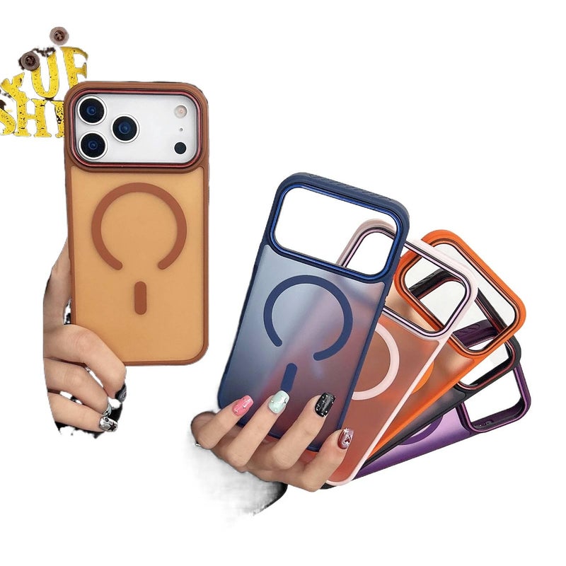 LS TPU MagSafe Case for iPhone 15 / 15 Plus / 15 Pro / 15 Pro Max with Shockproof and Matte Finish plus Shockproof plus Colored Ribbon Frame plus Magnetic in Desert Gold - Image 2