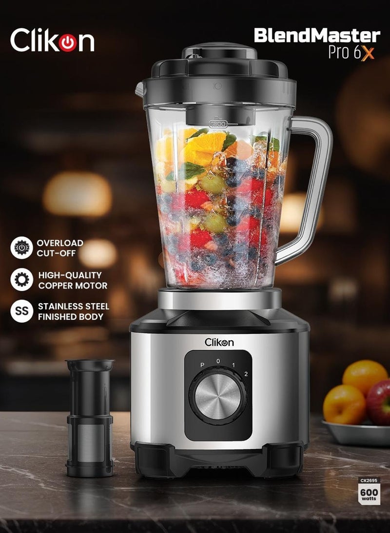 Clikon 6-in-1 Multi-Functional Blender 600W | High-Speed Mixer with Copper Motor, 6-Blade System, & Stainless Steel Finish 1.8 L 600 W CK2695 Black and Silver - Image 2