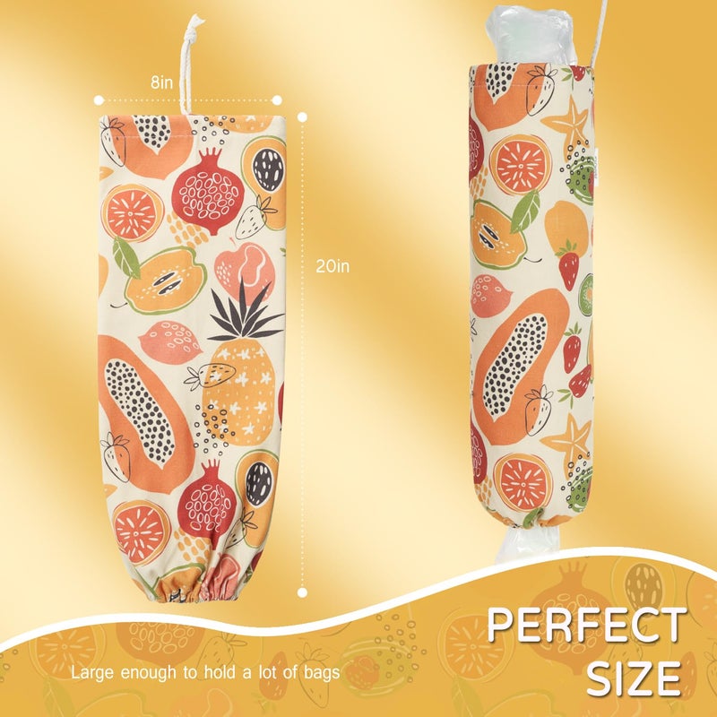 LeCorner Plastic Bag Holder, Reusable Grocery Bag Holder for Plastic Bags Groceries Store, Flower Canvas Trash Plastic Bag Organizer Storage Holders for Home Kitchen Pantry Decor (Colorful Fruits) - Image 2