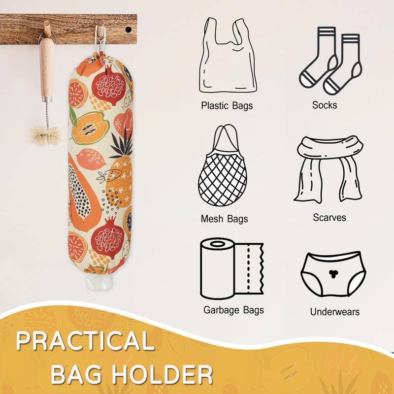 LeCorner Plastic Bag Holder, Reusable Grocery Bag Holder for Plastic Bags Groceries Store, Flower Canvas Trash Plastic Bag Organizer Storage Holders for Home Kitchen Pantry Decor (Colorful Fruits) - Image 3
