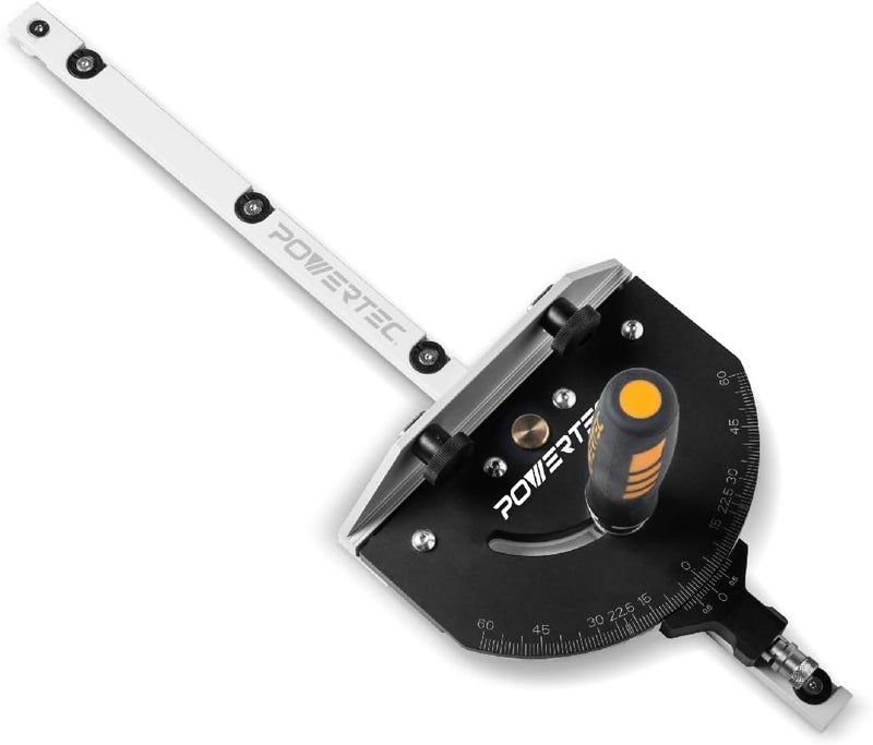 POWERTEC 71767 Precision Miter Gauge for Table Saw, with 11 Preset Angle Stops, Laser Engraved Angular Increments, and Spring-Loaded Indexing Pin - Image 1