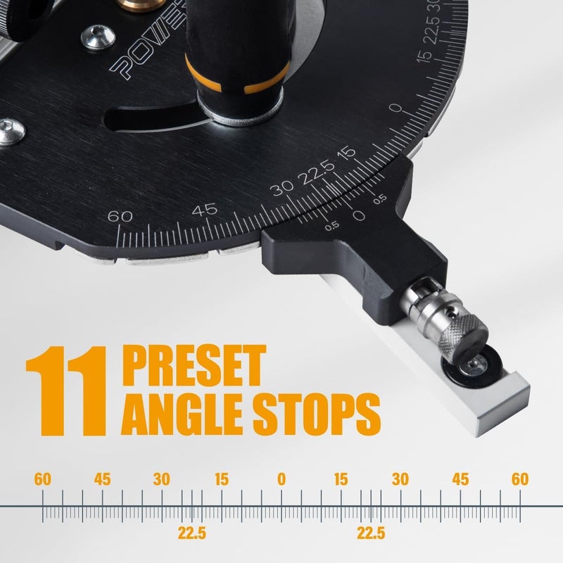 POWERTEC 71767 Precision Miter Gauge for Table Saw, with 11 Preset Angle Stops, Laser Engraved Angular Increments, and Spring-Loaded Indexing Pin - Image 2