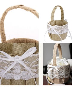 Generic Romantic Lace Wedding Ring Pillow and Flower Basket Set Flower Girl Baskets Witness Love with Soft Jute Material Ring Cushion for Engagement Ceremony Wedding Supply Decoration  - Image 4