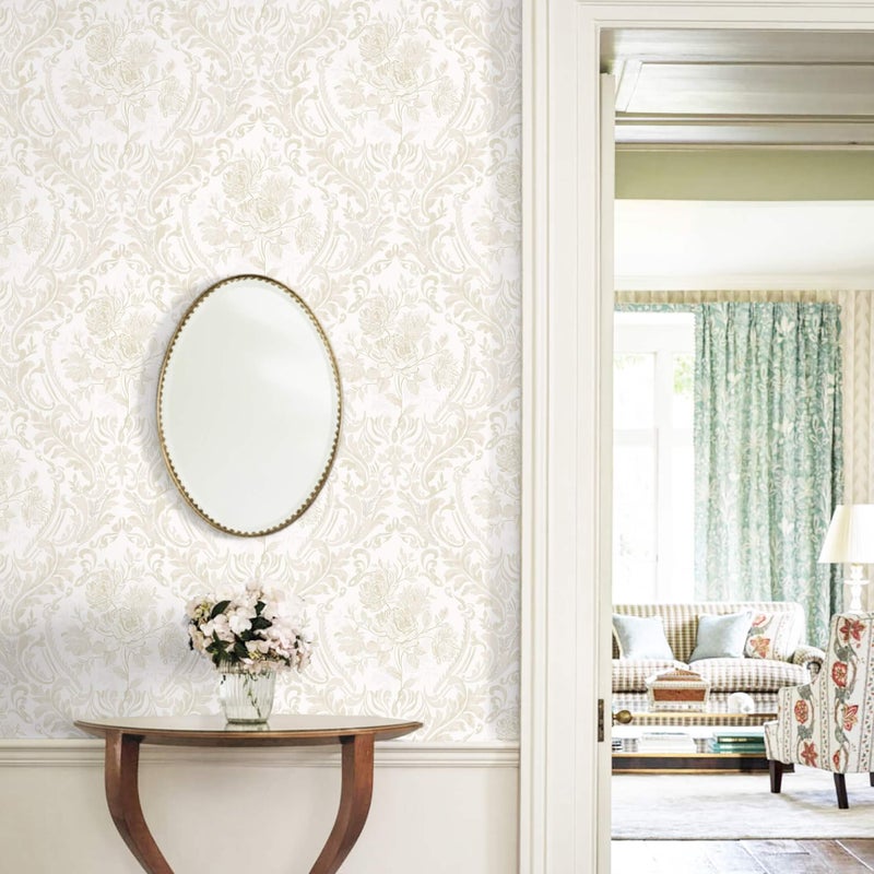 Ismoon Floral Peel and Stick Wallpaper Vintage Beige Contact Paper Boho Watercolor Damask Wall Paper Textured Removable Self Adhesive Vinyl Wallpaper for Cabinet Bedroom Wall Decor, 17.3 in X 6.5 ft - Image 4