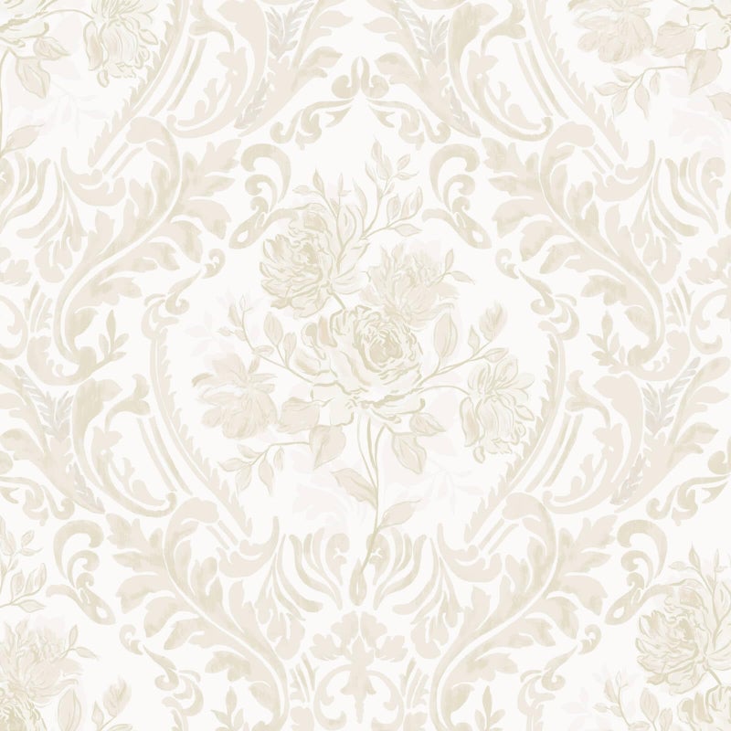 Ismoon Floral Peel and Stick Wallpaper Vintage Beige Contact Paper Boho Watercolor Damask Wall Paper Textured Removable Self Adhesive Vinyl Wallpaper for Cabinet Bedroom Wall Decor, 17.3 in X 6.5 ft - Image 1
