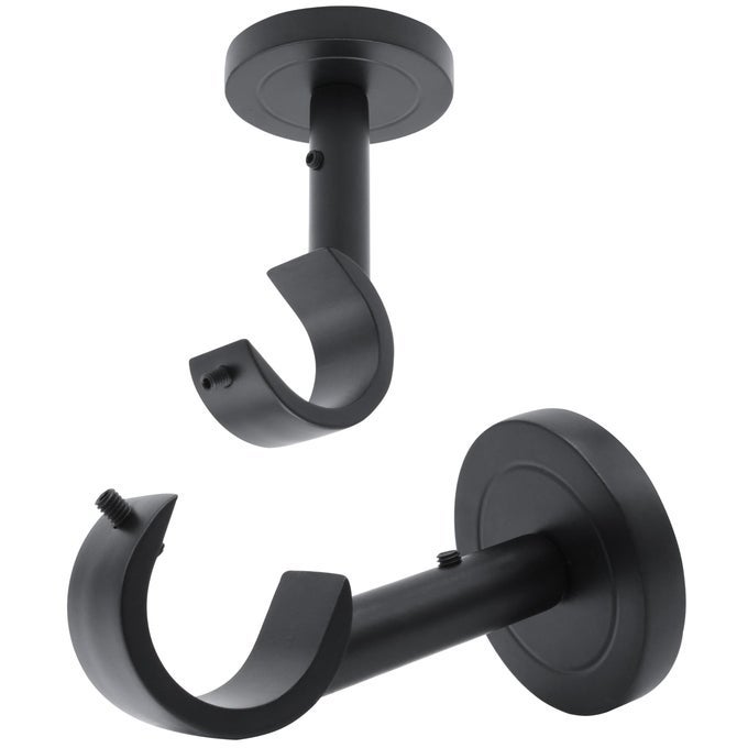 Heavy Duty Curtain Rod Brackets for Wall Ceiling Installation 2 Pack Ceiling Mount Curtain Holders Adjustable Hardware Bracket Set for 1 Inch Rods Black Finish