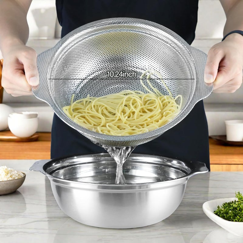 POPGRADE Stainless Steel Colander, 4.5QT Large Capacity with Mixing Bowl, Rice Washing Bowl with Strainer for Washing Vegetables, Fruit, Spaghetti, Pasta Strainer, Dishwasher Safe(2PC) - Image 2