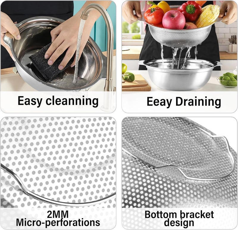 POPGRADE Stainless Steel Colander, 4.5QT Large Capacity with Mixing Bowl, Rice Washing Bowl with Strainer for Washing Vegetables, Fruit, Spaghetti, Pasta Strainer, Dishwasher Safe(2PC) - Image 4