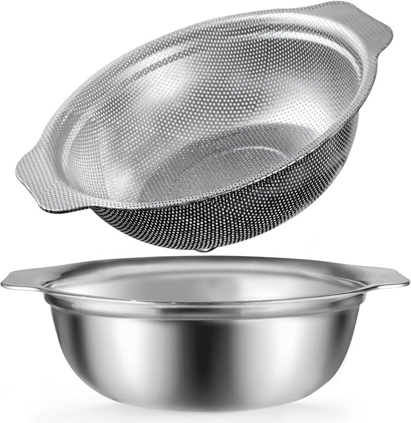 POPGRADE Stainless Steel Colander, 4.5QT Large Capacity with Mixing Bowl, Rice Washing Bowl with Strainer for Washing Vegetables, Fruit, Spaghetti, Pasta Strainer, Dishwasher Safe(2PC) - Image 1