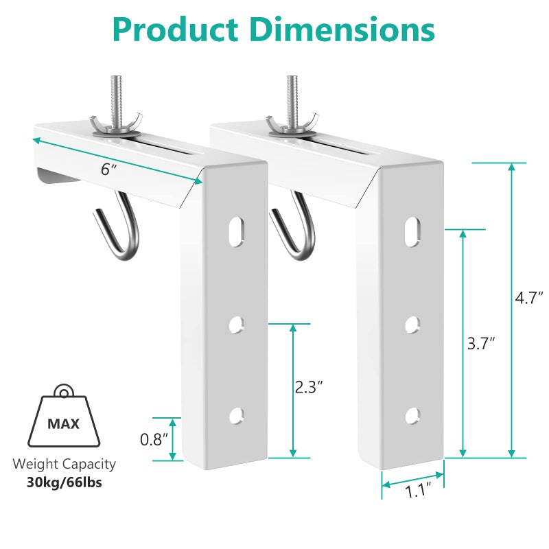 WALI Universal Projector Screen Ceiling Mount, Wall Hanging Mount L-Brackets, 6 inch Adjustable Extension with Hook Kit, Perfect Projector Screen Placement Hold up to 66 lbs (PSM001-W), White - Image 4