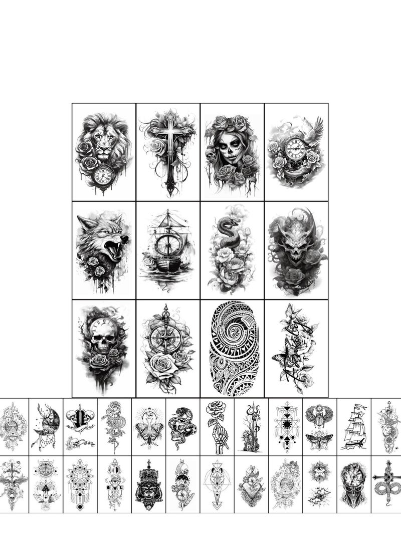 SYNSYB Waterproof & Long-Lasting Black Temporary Tattoos - 30 Sheets of Animal & Floral Designs for Men and Women  - Image 2