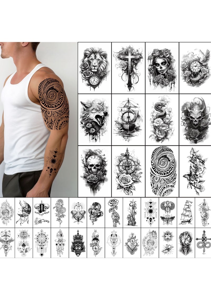 SYNSYB Waterproof & Long-Lasting Black Temporary Tattoos - 30 Sheets of Animal & Floral Designs for Men and Women  - Image 1