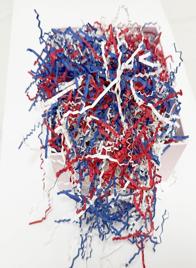JINZOFLY Crinkle Cut Paper Shred Filler for Gift Wrapping, Shredded Paper for Basket Filling,Mixed Colors Gift Box Filler for Independence Day, Birthday, Christmas, Thanksgiving, Wedding(Blue&Red&White) - Image 3