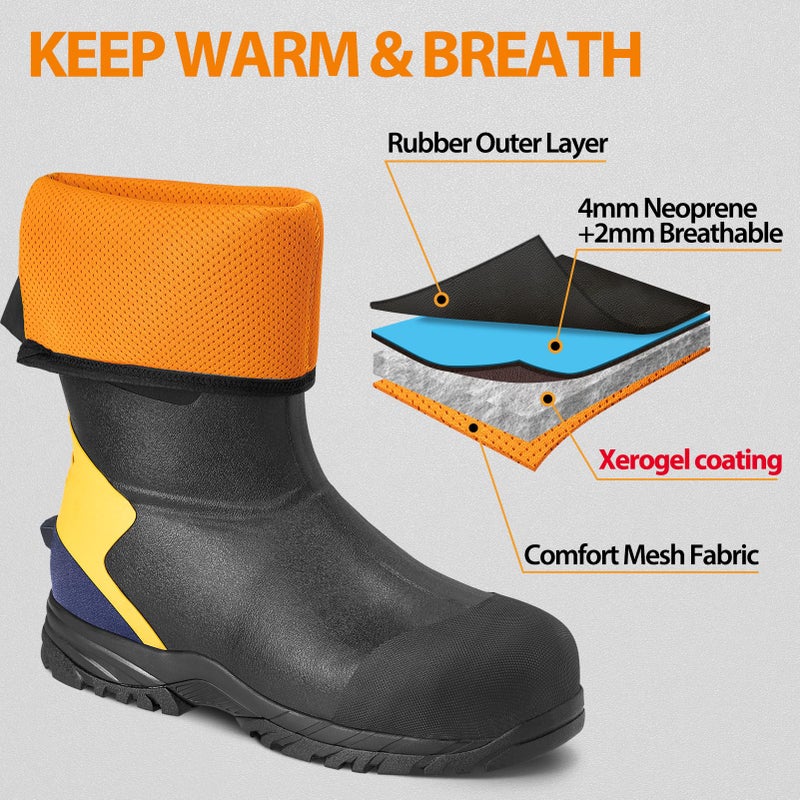 Hunthor Steel Toe Work Boots for Men 0Â°Fâ€“20Â°F Cold Weather with Xerogel Thermal Lining, Waterproof Rubber Boots Lightweight Insulated for Farming, Construction, Gardening, Fishing, Outdoor Work Black Size 6 - Image 4
