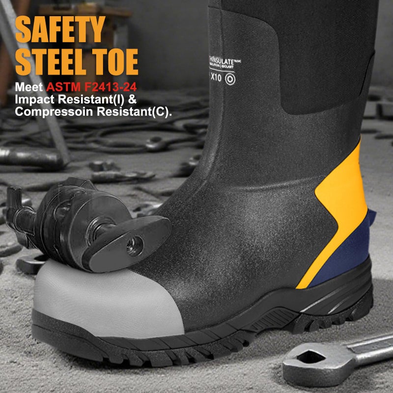 Hunthor Steel Toe Work Boots for Men 0Â°Fâ€“20Â°F Cold Weather with Xerogel Thermal Lining, Waterproof Rubber Boots Lightweight Insulated for Farming, Construction, Gardening, Fishing, Outdoor Work Black Size 6 - Image 2