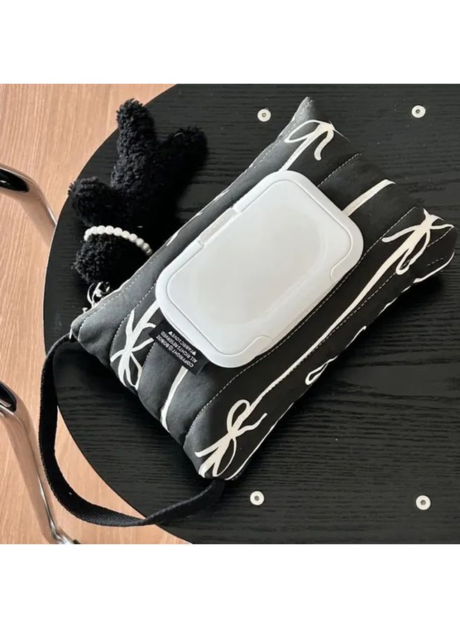 White Quilted Wet Wipe Dispenser Hanging Bag with Bow Zebra Pattern Stroller Accessory - Image 5