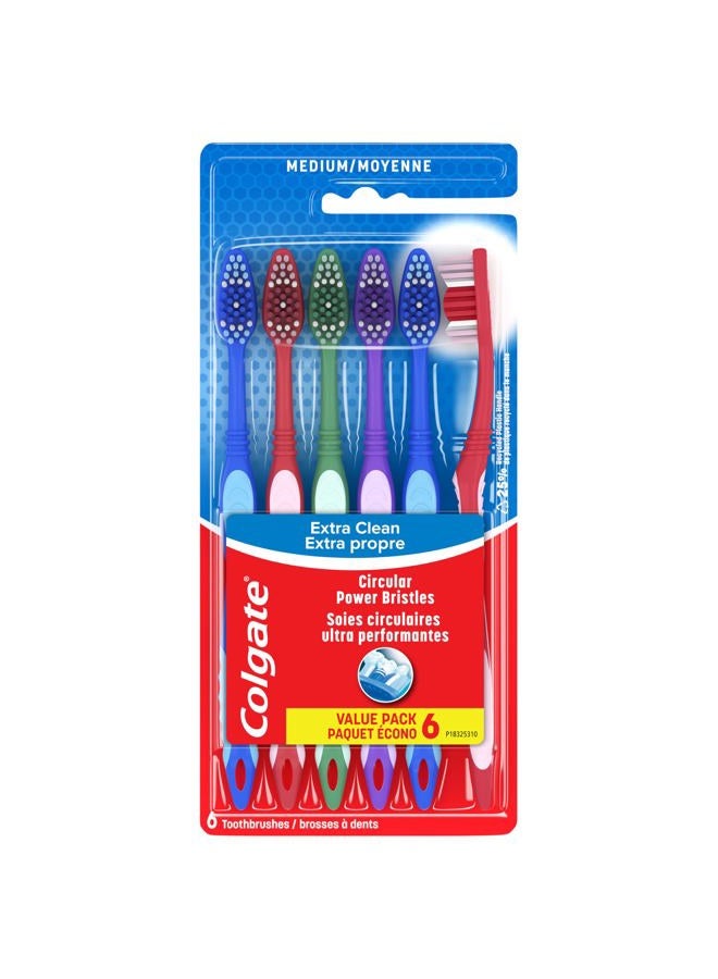Colgate Extra Clean Toothbrush, Medium Toothbrush for Adults, 6 Pack - Image 1