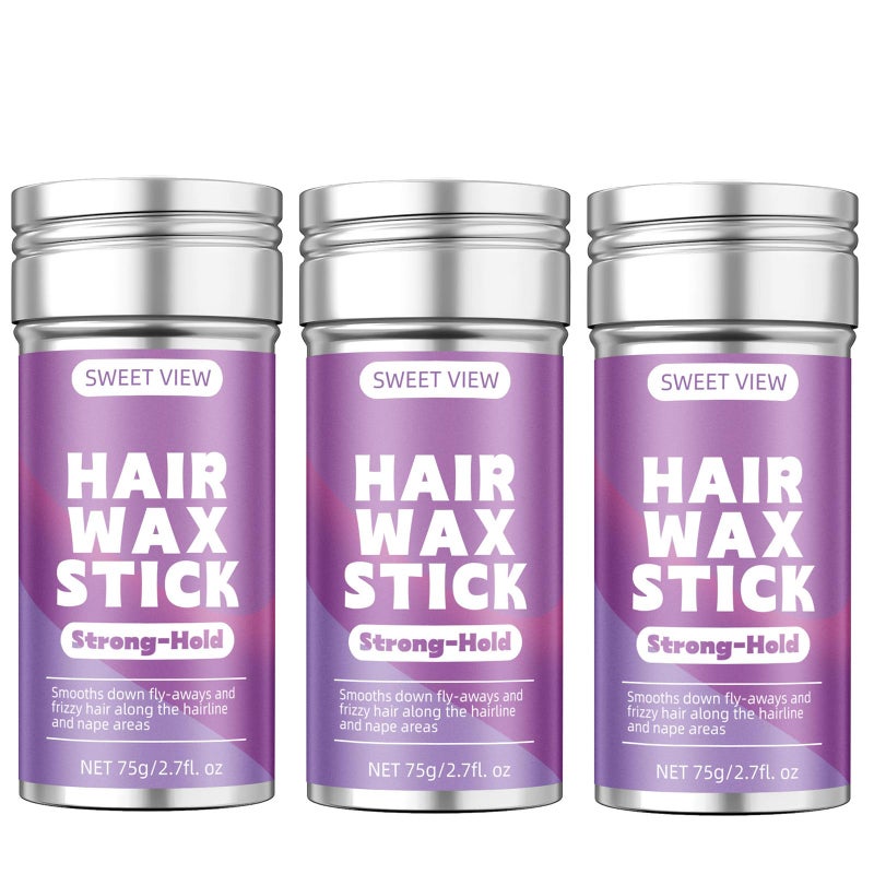SWEET VIEW 3PCS Hair Wax Stick, Flexible Hold Slick Back Hair Pomade/Balm for Tame Flyaways, Frizz, Sleek Ponytail, Bun, Styling Accessory Cream/Gel for Girls - Image 1