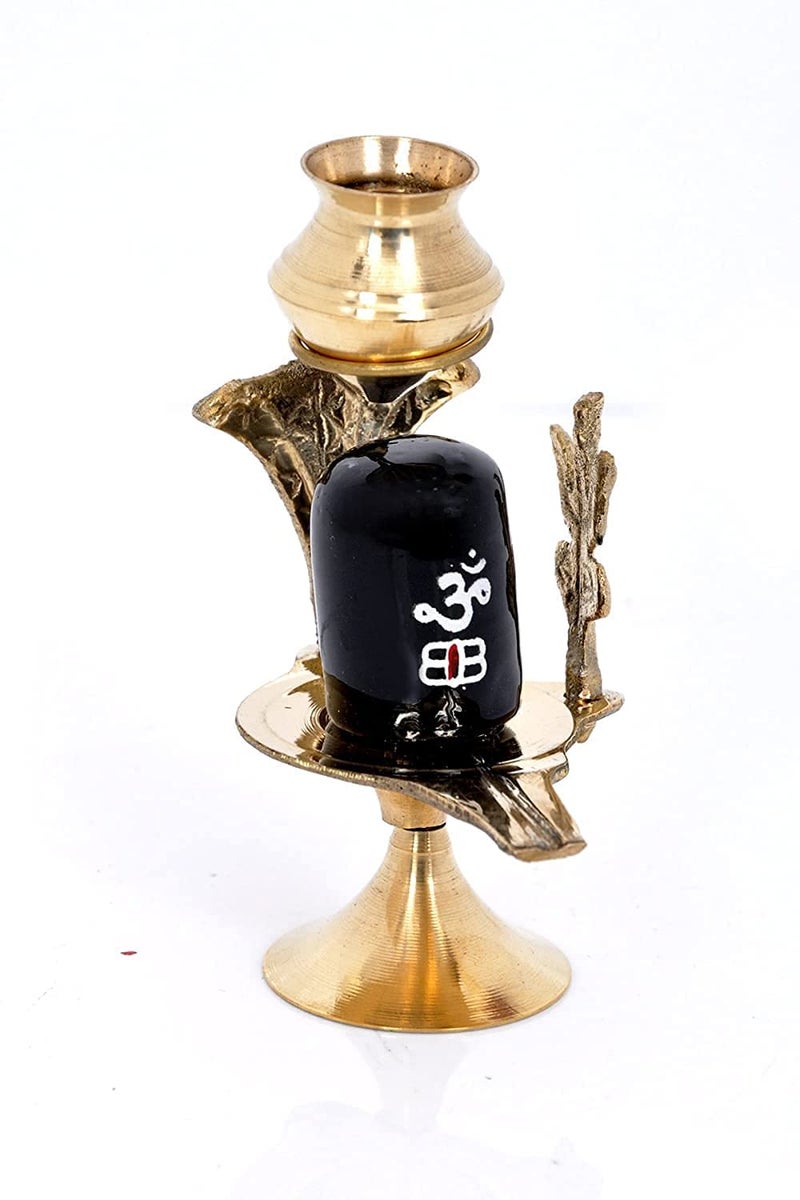 Denique Brass Lord Shiva Linga Lingam Shivling Statue Shesnag Trishul with Brass Matki for Hindu Festive Pooja Puja Sculpture Items Shivling Showpiece - Image 4