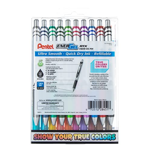 Pentel EnerGel RTX True Colors United (0.7mm) Medium Line, Assorted Ink, 20 Pack Box (BL77PC20MTCU) - Image 2