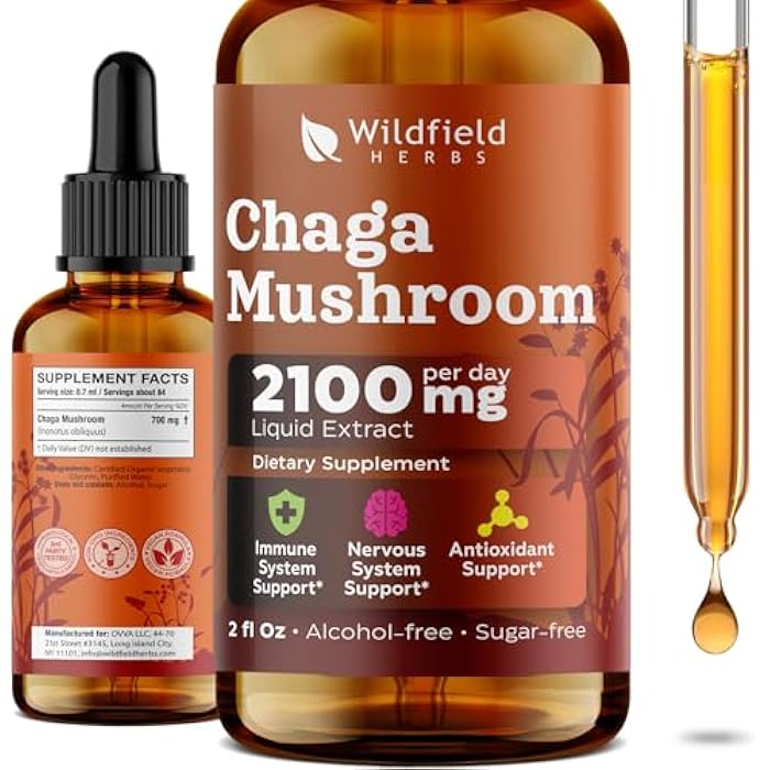 WILDFIELD HERBS 2 Oz Chaga Mushroom Liquid Extract Drops - Cellular & Immune Wellness Support* | 84 Servings | Chaga Herbal Supplement - Alcohol & Sugar Free - Image 2