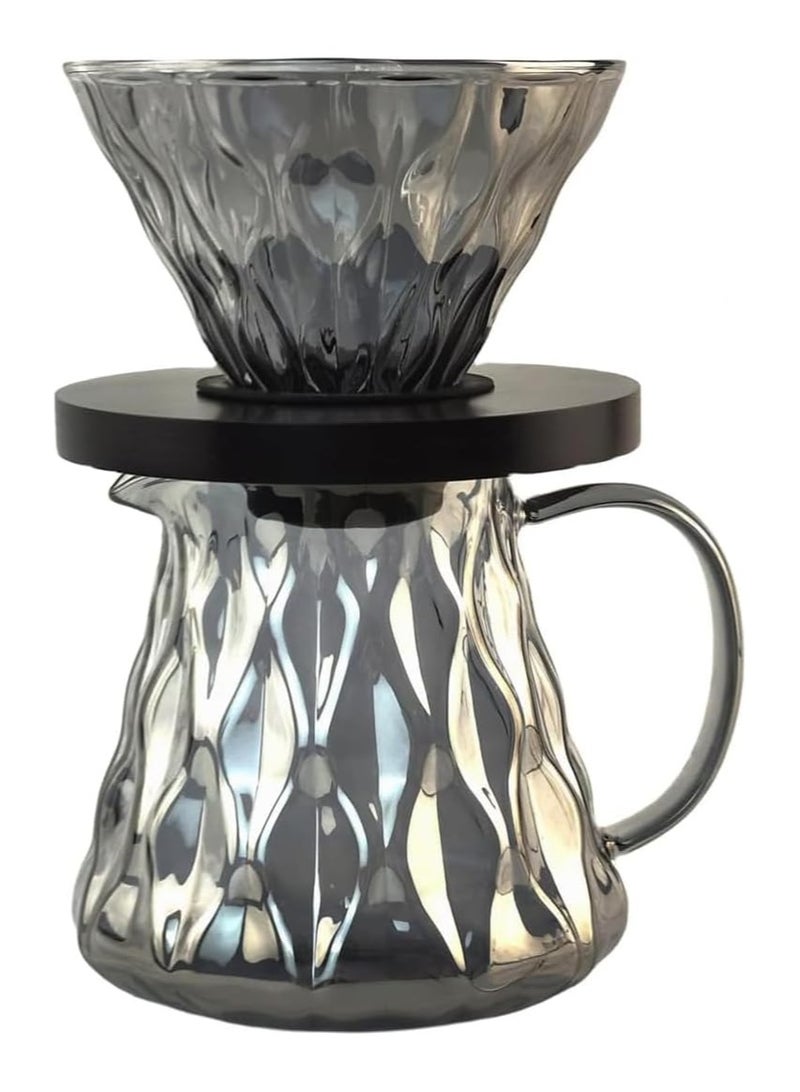 INVEIN V60 Glass Coffee Set, 600ml Capacity – Crystal Black Transparent Design, Heat-Resistant Coffee Server with V60 Dripper Size 02 – Coffee Dripper Set for Brewing 1-4 Cups - Image 1