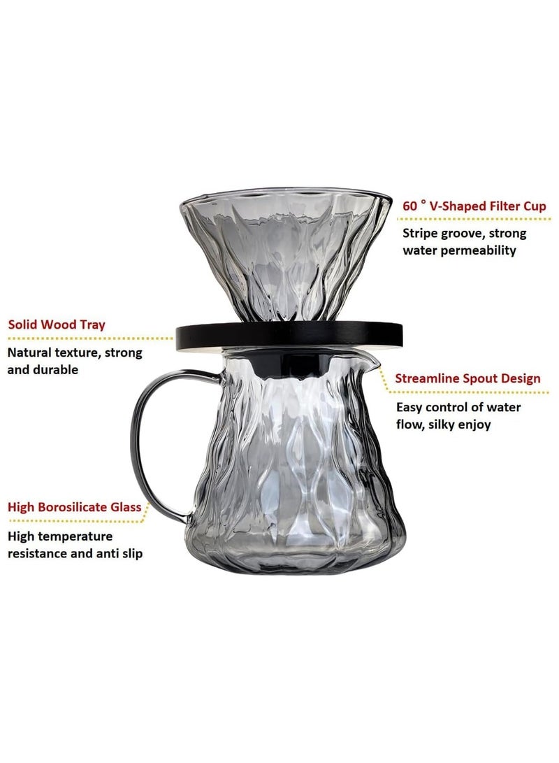 INVEIN V60 Glass Coffee Set, 600ml Capacity – Crystal Black Transparent Design, Heat-Resistant Coffee Server with V60 Dripper Size 02 – Coffee Dripper Set for Brewing 1-4 Cups - Image 4