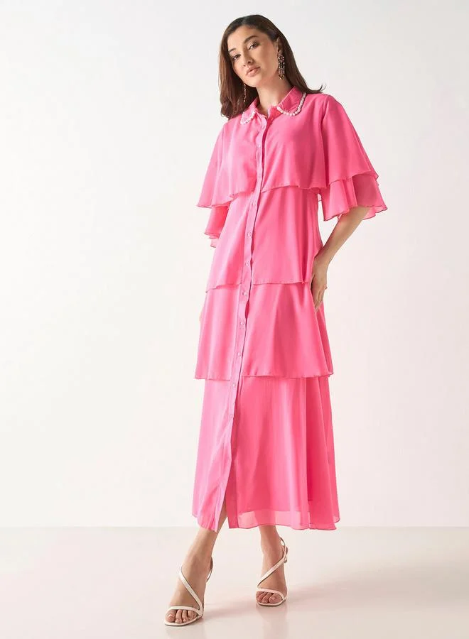 2Xtremz 2Xtremz Ruffled Shirt Dress with Short Sleeves