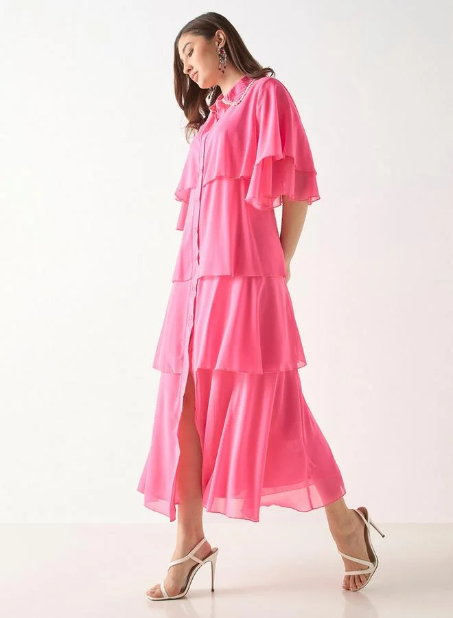 2Xtremz 2Xtremz Ruffled Shirt Dress with Short Sleeves