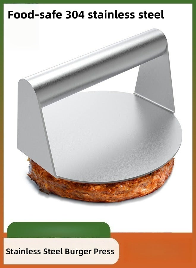 304 Stainless Steel Burger Press 14cm Round Crusher Non-Stick Smooth Surface Flat Bottom No Grooves Grease Squeezing Function Easy To Clean For Home Kitchen Outdoor Barbecue Camping Picnic Grill Cooking Flat Top Grill Hamburger Patty Making - Image 1