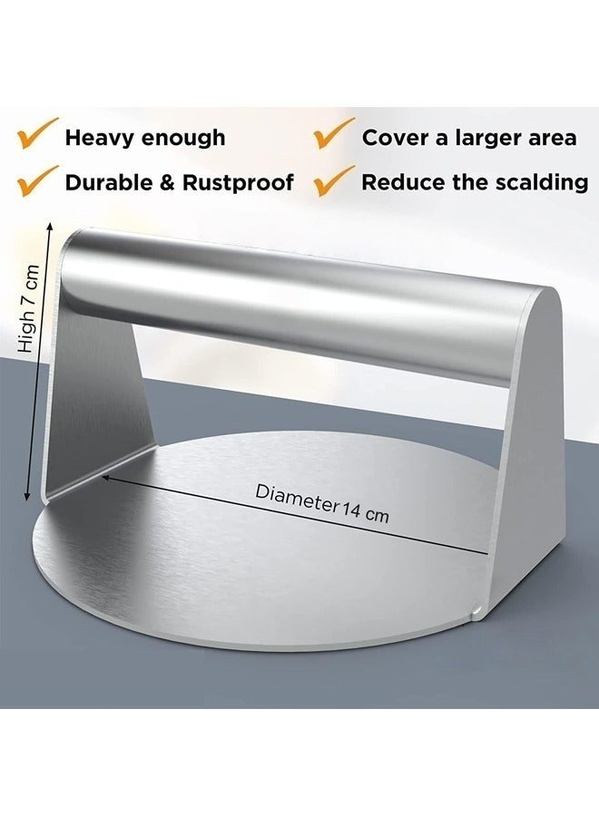 304 Stainless Steel Burger Press 14cm Round Crusher Non-Stick Smooth Surface Flat Bottom No Grooves Grease Squeezing Function Easy To Clean For Home Kitchen Outdoor Barbecue Camping Picnic Grill Cooking Flat Top Grill Hamburger Patty Making - Image 3