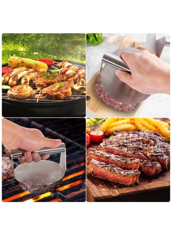 304 Stainless Steel Burger Press 14cm Round Crusher Non-Stick Smooth Surface Flat Bottom No Grooves Grease Squeezing Function Easy To Clean For Home Kitchen Outdoor Barbecue Camping Picnic Grill Cooking Flat Top Grill Hamburger Patty Making - Image 2
