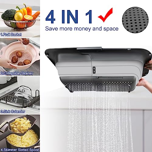 ROTTOGOON Collapsible Colander Strainer, Expandable Over the Sink Colander for Kitchen, Adjustable Silicone Sink Strainer, Foldable Large Colanders Basket to Wash Vegetable, Fruit, 15" to 19.8", Gray - Image 3