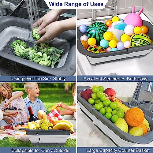 ROTTOGOON Collapsible Colander Strainer, Expandable Over the Sink Colander for Kitchen, Adjustable Silicone Sink Strainer, Foldable Large Colanders Basket to Wash Vegetable, Fruit, 15" to 19.8", Gray - Image 4