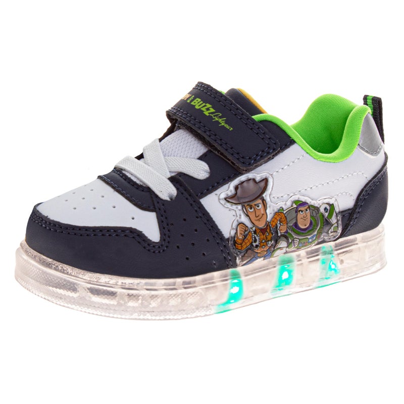 Josmo Boys Toy Story Light-Up Sneakers LED Running Shoes Strap Woody & Buzz Lightyear- Blue White Size 8 Toddler - Image 1