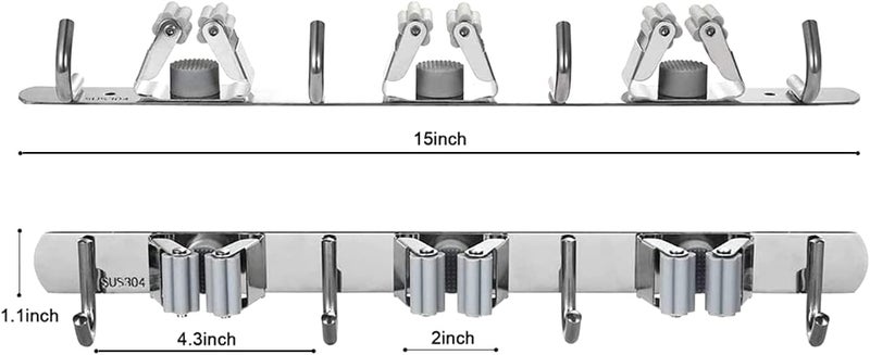 Zeinwap Broom Mop Holder Wall Mount Stainless Steel Wall Mounted Storage Organizer Heavy Duty Tools Hanger with 3 Racks 4 Hooks for Kitchen Bathroom Closet Garage Office Garden-1Pc, Hanging Shelves - Image 3