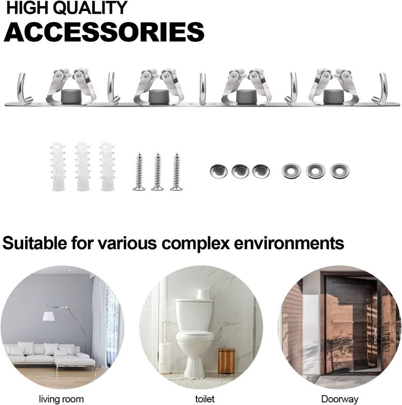Zeinwap Broom Mop Holder Wall Mount Stainless Steel Wall Mounted Storage Organizer Heavy Duty Tools Hanger with 3 Racks 4 Hooks for Kitchen Bathroom Closet Garage Office Garden-1Pc, Hanging Shelves - Image 2
