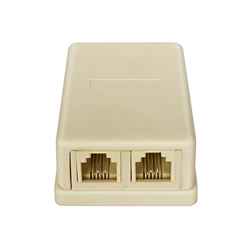 NECABLES Phone Jack Surface Mount Dual Port Telephone Jack Box 4 Screw Terminals to 2 RJ11 6P4C Female Ivory - Image 3