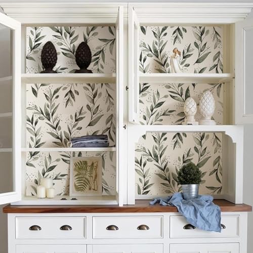 Livebor Green Leaf Peel and Stick Wallpaper Olive Leaf Contact Paper 17.7inch x 393.7inch Sage Green Wallpaper Peel and Stick Eucalyptus Farmhouse Wall Paper Neutral Self Adhesive Decorative Vinyl - Image 5