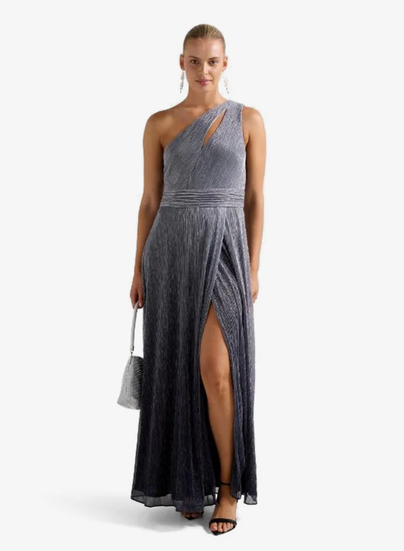 Billie One Shoulder Front Slit Plisse Maxi Dress
