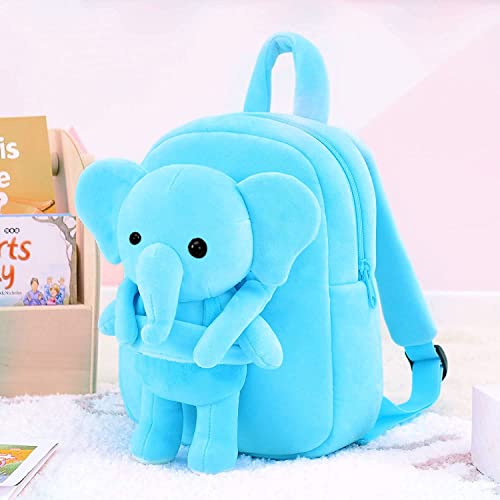 Frantic Kids Soft Animal Cartoon Travelling School Bag Soft Plush Standard 1 Compartment Backpack Boys Girls For 2 To 5 Years Boys/Girls Nursery, Preschool, (Fullbody_Skyelehpant), Medium, 10 Litre - Image 4
