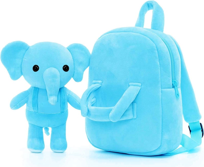 Frantic Kids Soft Animal Cartoon Travelling School Bag Soft Plush Standard 1 Compartment Backpack Boys Girls For 2 To 5 Years Boys/Girls Nursery, Preschool, (Fullbody_Skyelehpant), Medium, 10 Litre - Image 2