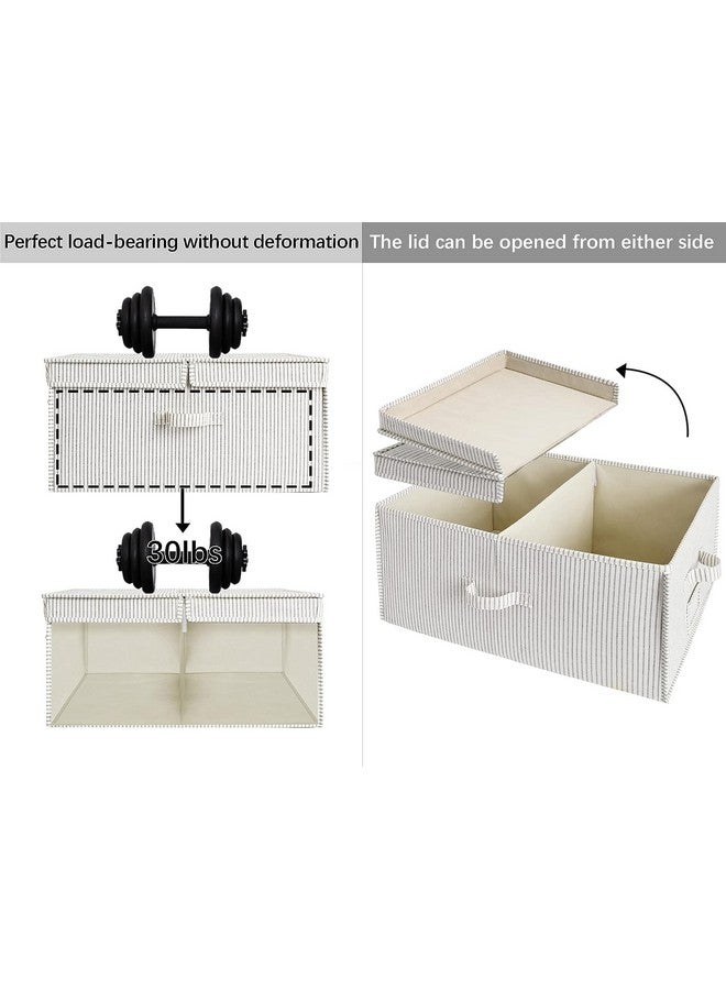 StorageWorks Extra Large Storage Bins with Lids, 55L Decorative Organizer with Divider Board, Fabric Boxes with Handles, Gray and White Stripes, 2-Pack - Image 3