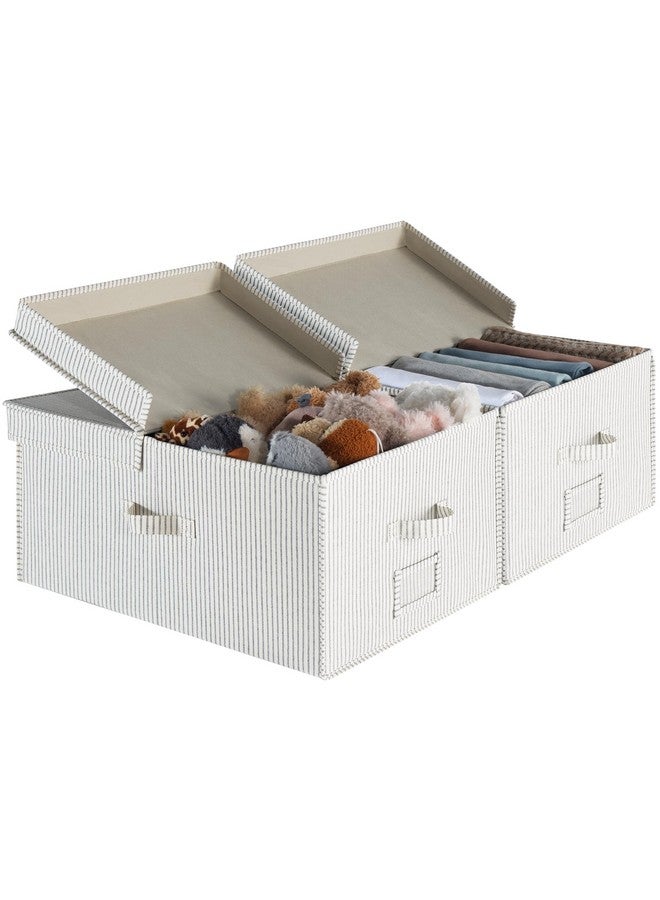StorageWorks Extra Large Storage Bins with Lids, 55L Decorative Organizer with Divider Board, Fabric Boxes with Handles, Gray and White Stripes, 2-Pack - Image 1