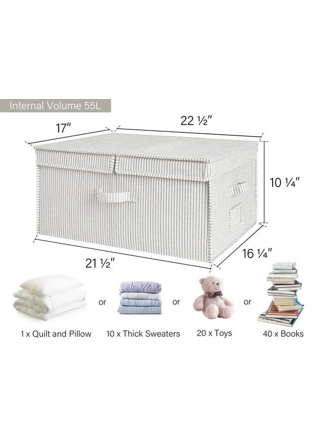 StorageWorks Extra Large Storage Bins with Lids, 55L Decorative Organizer with Divider Board, Fabric Boxes with Handles, Gray and White Stripes, 2-Pack - Image 2