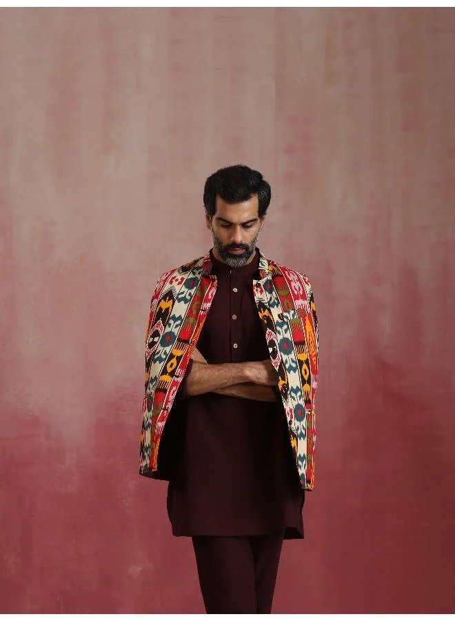trueBrowns Men's Cola Ikat Print Cotton Reversible Nehru Jacket